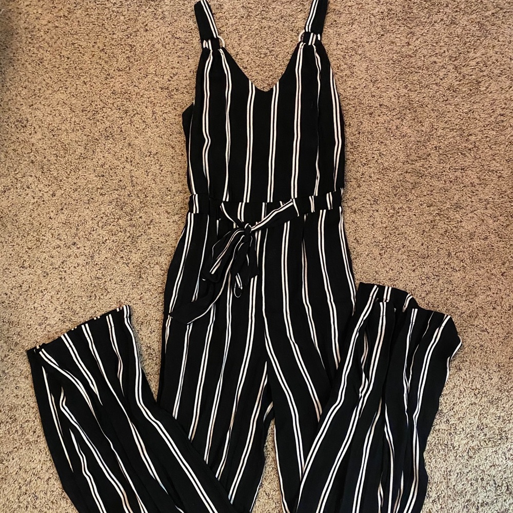 Black and White Stripped Jumpsuit